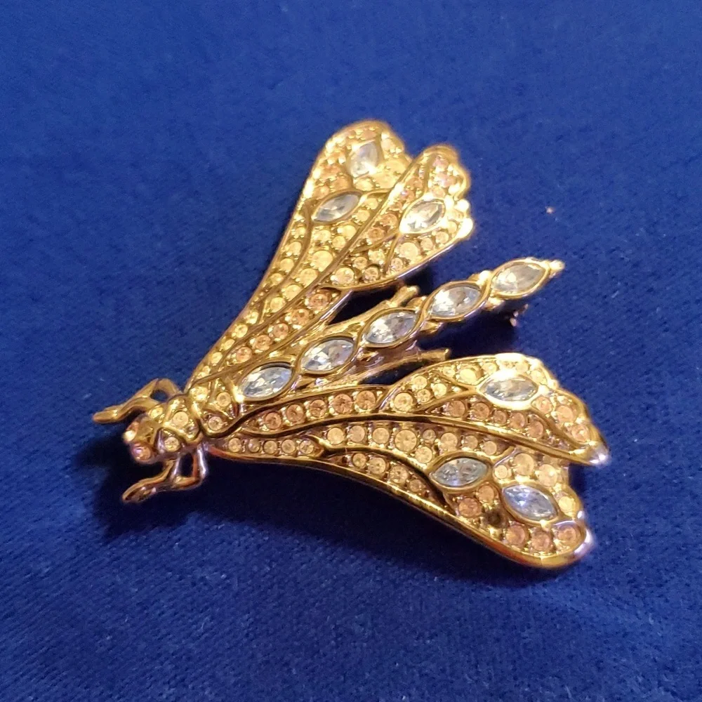 Rare Vintage Swarovski Crystal Art Deco Dragonfly Brooch Pin - Picture 2 of 8